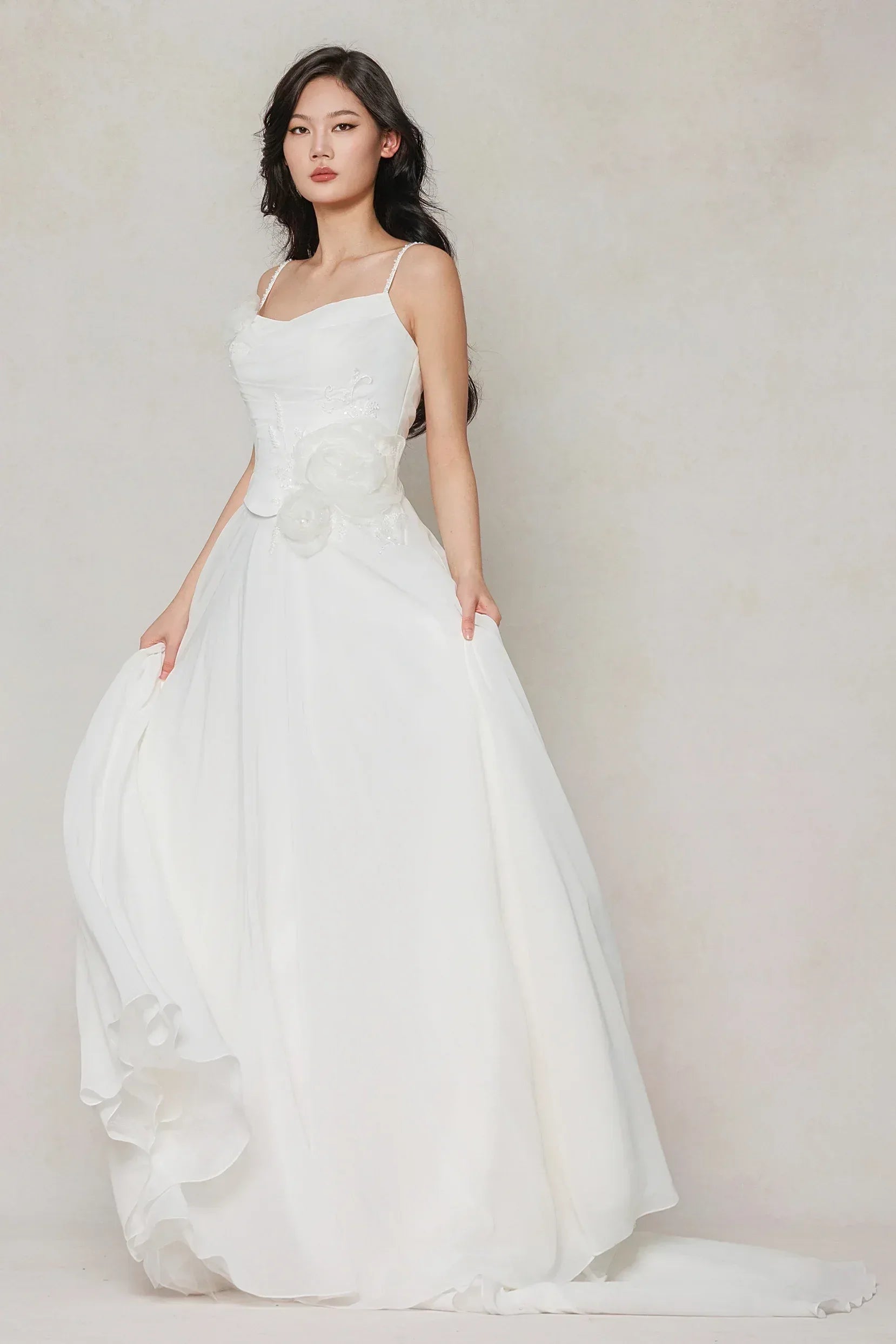 A-Line Court Train Chiffon Wedding Dress CW3601 - COCOMELODY